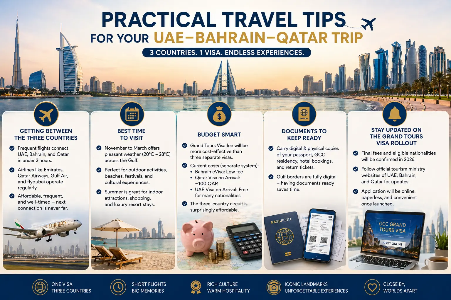 How to travel between UAE Bahrain and Qatar on one visa 2026